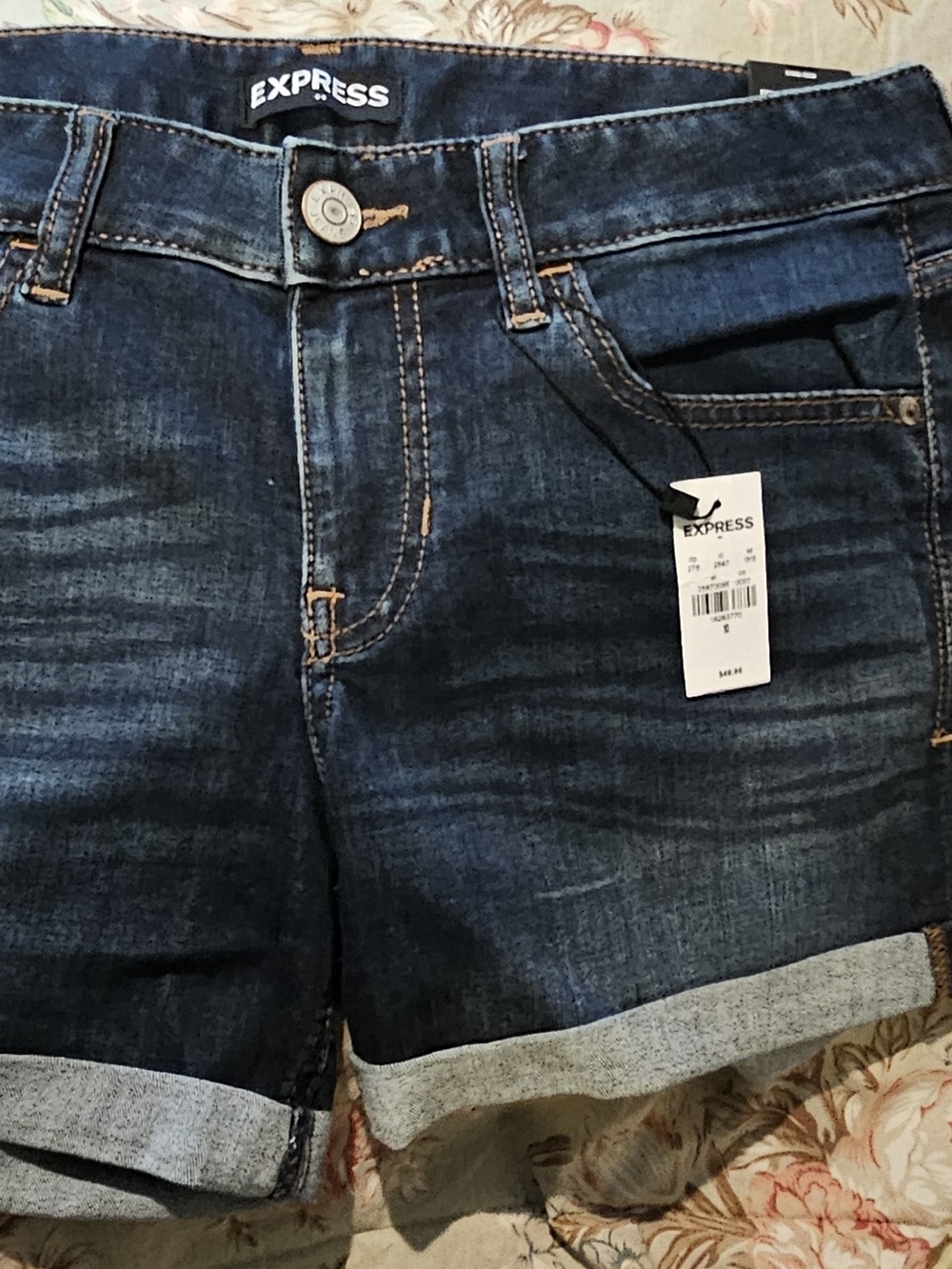 Express Dark Wash Denim Cuffed Shorts - Dark Blue